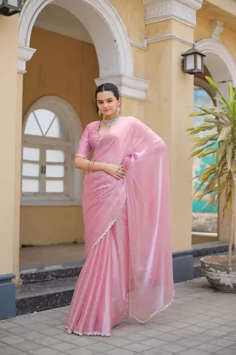 Pink Embroidered Tussar Silk Bollywood Sarees With Blouse