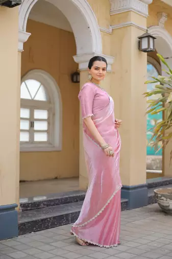 Pink Embroidered Tussar Silk Bollywood Sarees With Blouse