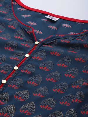 Women'S Plus Size Floral Printed Anarkali Kurti (Blue) 2