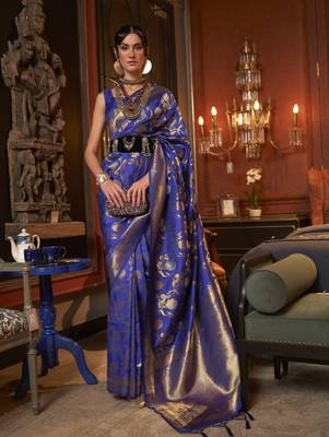 Rajtex Violet Woven Zari Silk Saree With Blouse 1