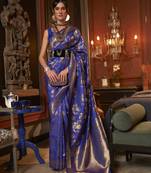 Rajtex Violet Woven Zari Silk Saree With Blouse