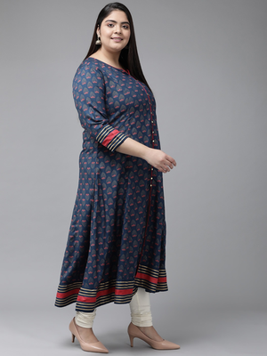 Women'S Plus Size Floral Printed Anarkali Kurti (Blue) 3