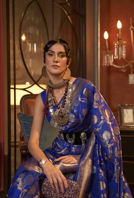 Rajtex Violet Woven Zari Silk Saree With Blouse 2
