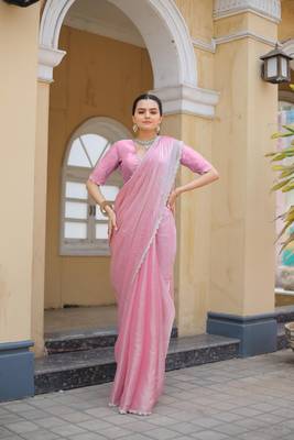 Pink Embroidered Tussar Silk Bollywood Sarees With Blouse 5