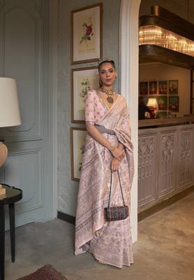 Rajtex Light Peach Woven Zari Silk Saree With Blouse 1