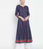 Women'S Floral Printed Anarkali Kurti (Blue)