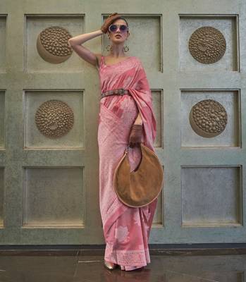 Rajtex Pink Woven Chikankari-Saris With Blouse 1