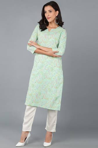 Women blue printed cotton ethnic kurti