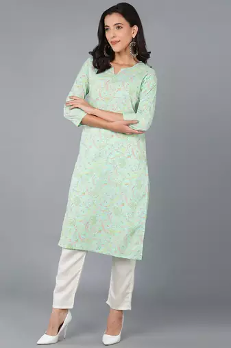 Women blue printed cotton ethnic kurti