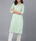 Women blue printed cotton ethnic kurti