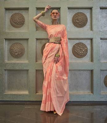 Rajtex Light Orange Woven Chikankari-Saris With Blouse 1