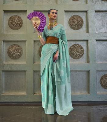Rajtex Cyan Woven Chikankari-Saris With Blouse 1