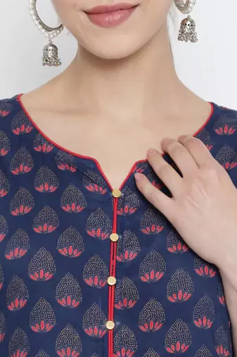 Women'S Floral Printed Anarkali Kurti (Blue)
