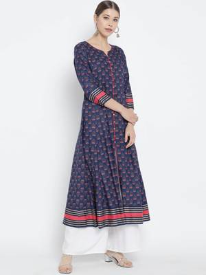 Women'S Floral Printed Anarkali Kurti (Blue) 3