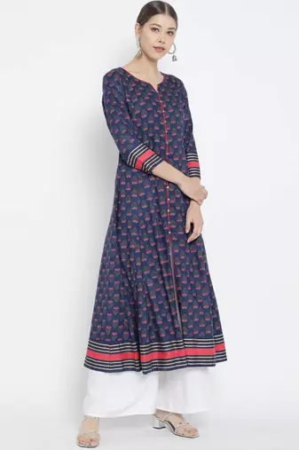 Women'S Floral Printed Anarkali Kurti (Blue)