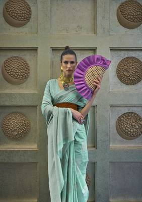 Rajtex Cyan Woven Chikankari-Saris With Blouse 2