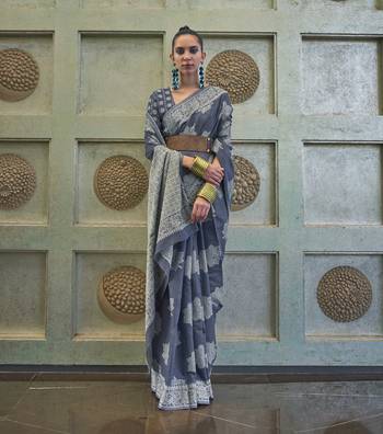 Rajtex Dark Blue Woven Chikankari-Saris With Blouse 1