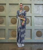 Rajtex Dark Blue Woven Chikankari-Saris With Blouse