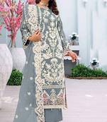 Grey color embroideried faux georgette semi stitched salwar suit