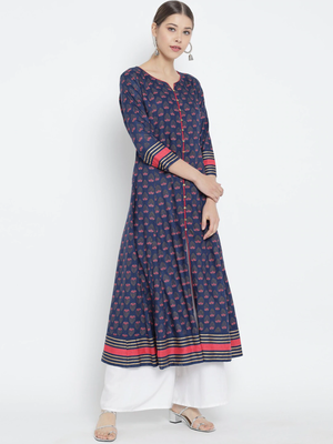 Women'S Floral Printed Anarkali Kurti (Blue) 4