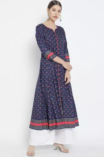 Women'S Floral Printed Anarkali Kurti (Blue)