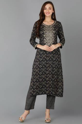 Women teal printed cotton ethnic kurti