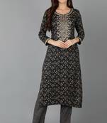 Women teal printed cotton ethnic kurti