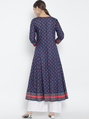 Women'S Floral Printed Anarkali Kurti (Blue) 5