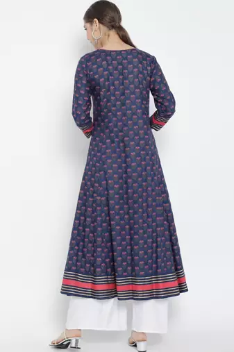 Women'S Floral Printed Anarkali Kurti (Blue)