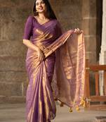 Rose Gold Plain Tissue Cotton Saree Without Blouse