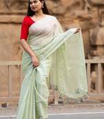 Silver Plain Tissue Cotton Saree Without Blouse