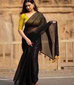 Black Plain Tissue Cotton Saree Without Blouse