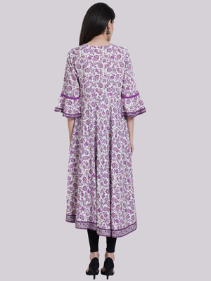 Women'S Rayon Angrakha Style Floral Printed Anarkali Kurti (White) 4