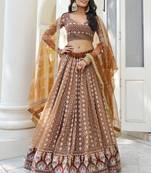Brown Butterfly Net Embroidery Thread Designer Lehenga
