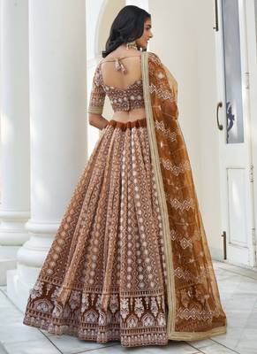 Brown Butterfly Net Embroidery Thread Designer Lehenga 3
