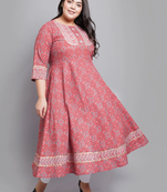 Women'S Cotton Floral Printed  Anarkali Kurti (Maroon)