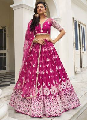Pink Butterfly Net Embroidery Thread Designer Lehenga 1
