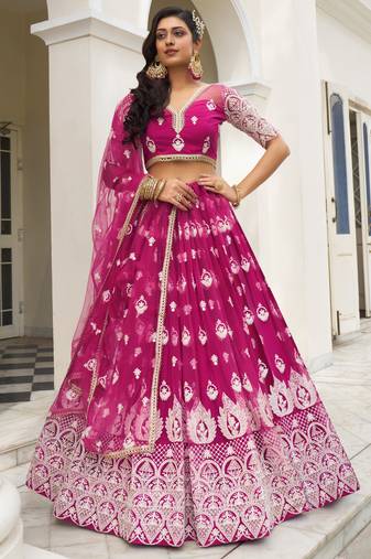 Pink Butterfly Net Embroidery Thread Designer Lehenga
