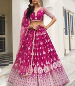Pink Butterfly Net Embroidery Thread Designer Lehenga