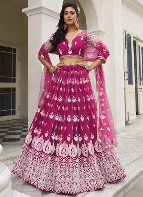 Pink Butterfly Net Embroidery Thread Designer Lehenga 2