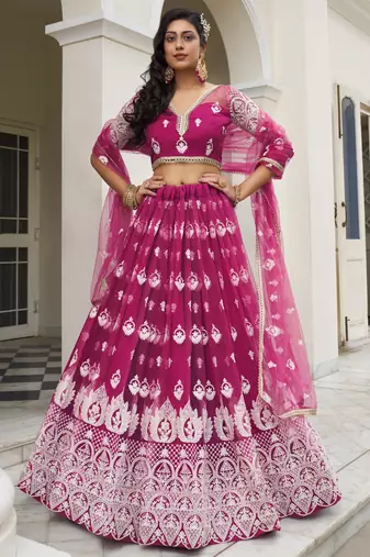 Pink Butterfly Net Embroidery Thread Designer Lehenga