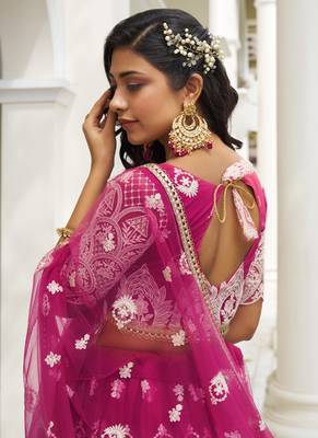 Pink Butterfly Net Embroidery Thread Designer Lehenga 3