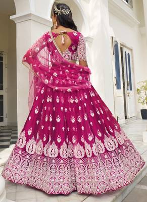 Pink Butterfly Net Embroidery Thread Designer Lehenga 4