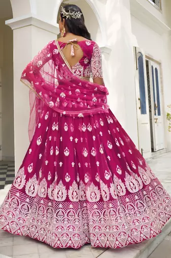 Pink Butterfly Net Embroidery Thread Designer Lehenga