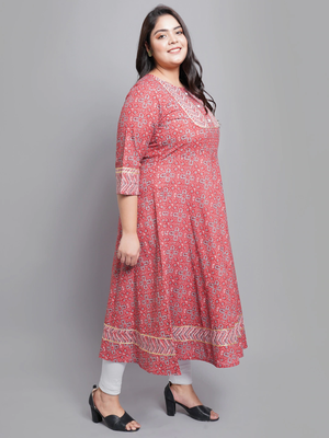 Women'S Cotton Floral Printed Anarkali Kurti (Maroon) 3