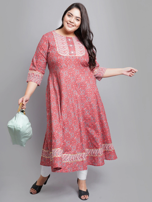 Women'S Cotton Floral Printed Anarkali Kurti (Maroon) 4