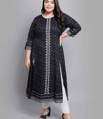 Women'S Plus Size Rayon Geomatrical Printed  Anarkali Kurti (Black)