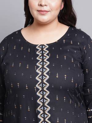 Women'S Plus Size Rayon Geomatrical Printed  Anarkali Kurti (Black) 5