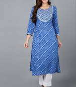 Women blue printed cotton ethnic kurti