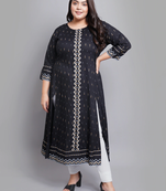 Women'S Rayon Geomatrical Printed  Anarkali Kurti (Black)